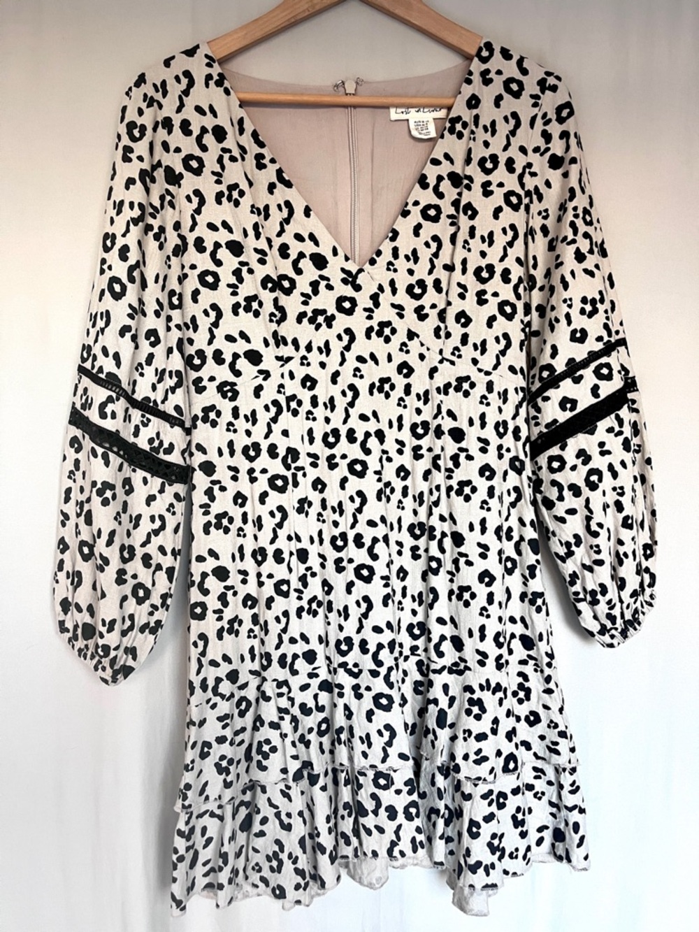 Lost in Lunar Leopard Print Mini Dress Linen Blend Ruffle Tiered